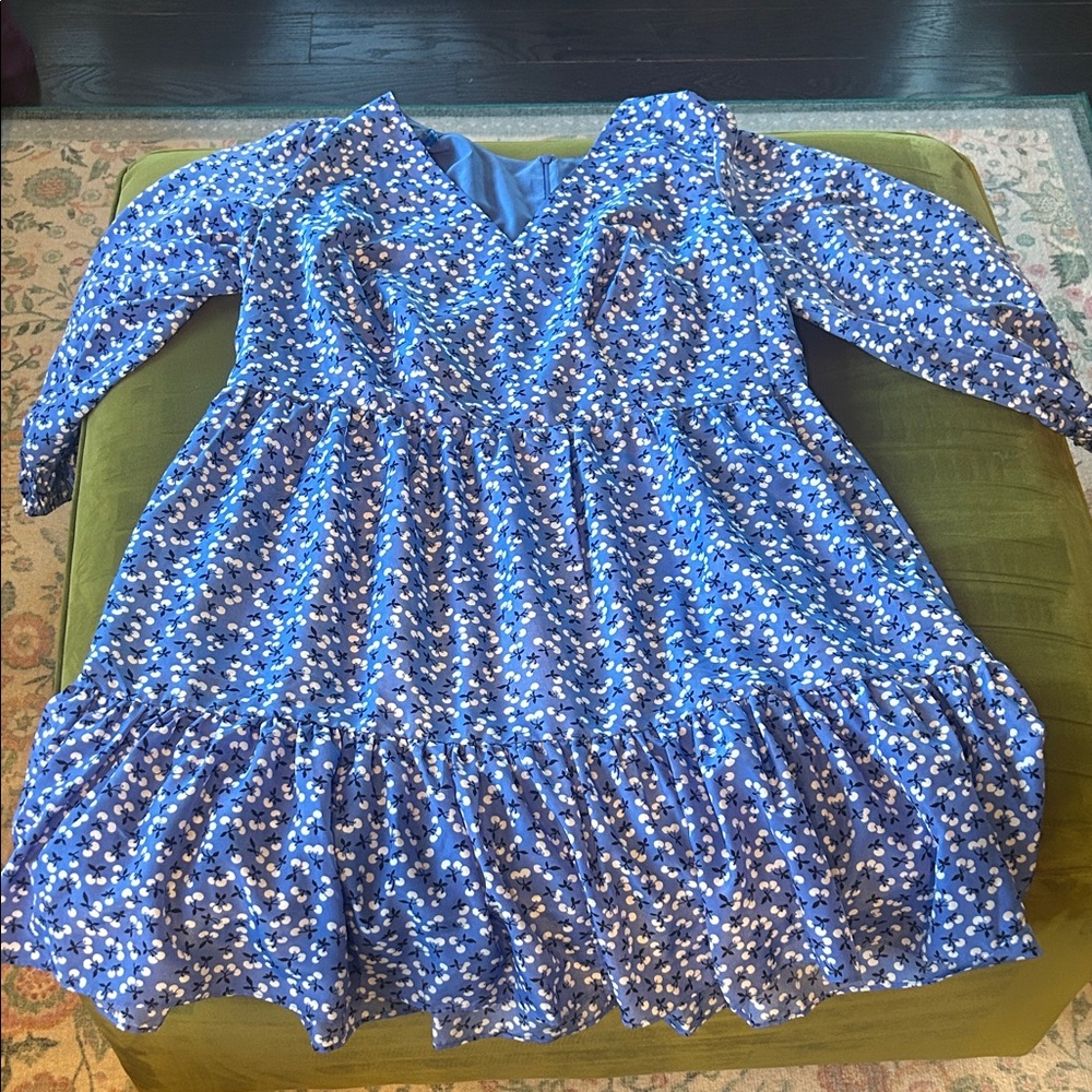 Eliza J Dress in Blue with White Cherry Pattern